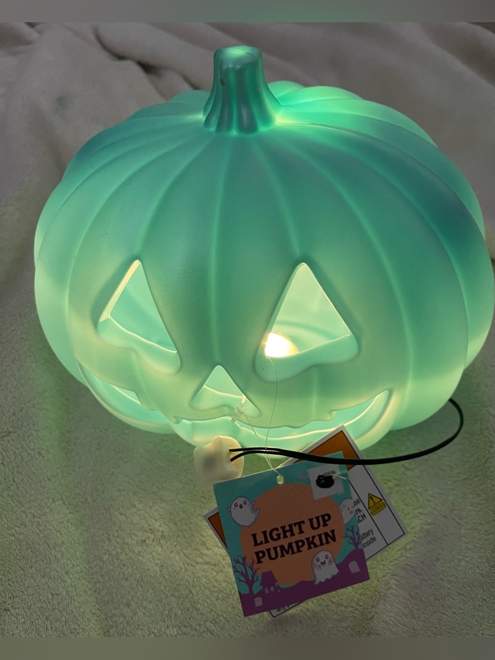 Light Up Teal Pop Pop Plastic  Jack-o'-Lantern Pumpkin Decor